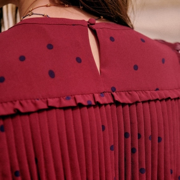 Sezane Eve Dress in Plum with Navy Dots size 34 - Picture 3 of 12